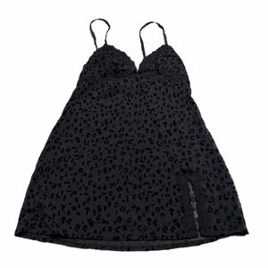 90s Y2K European Vintage Knickerbox Sheer Leopard Velvet Mini Slip Dress Black M